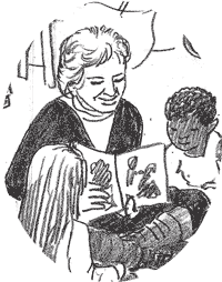 Effie Kurilof reading to a child.